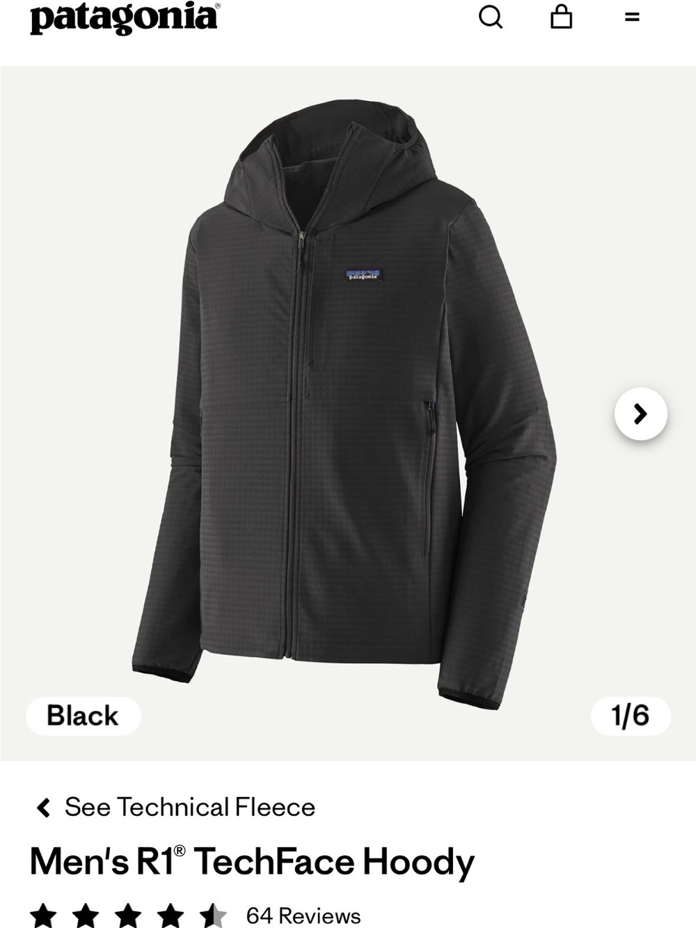 Patagonia R1 tech hoodie men's Black Hooded Utility Jacket - Picture 2 of 2